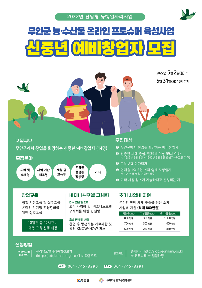 무안군 농수산물 프로슈머 육성사업 모집공고 포스터
