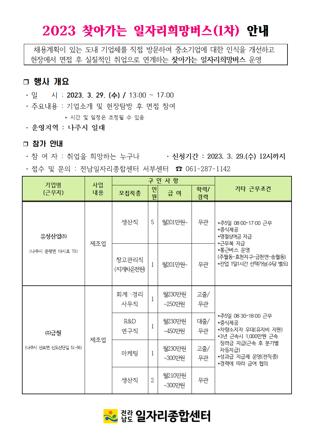   2023년 찾아가는 일자리희망버스(1차) 면접 참여자 모집